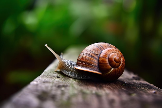 Um caracol em uma cerca de madeira