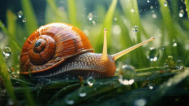 Foto um caracol que está sentado na grama