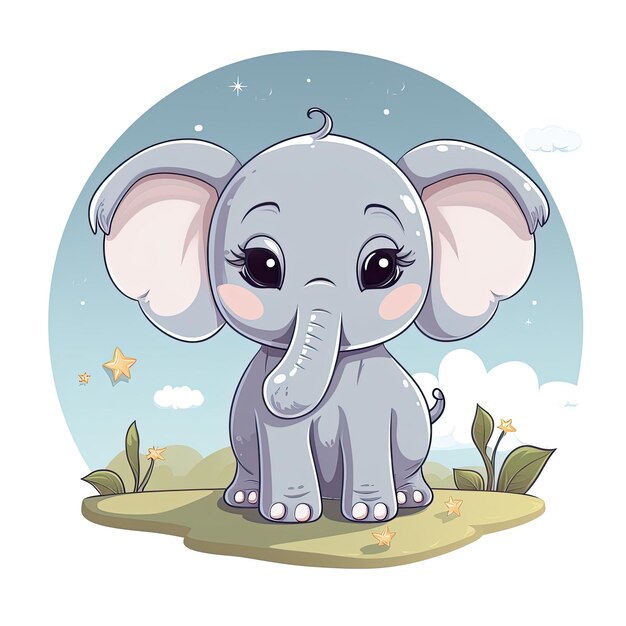 Um caractere de elefante bonito e encantador em ilustração vetorial