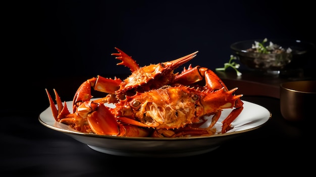 Um caranguejo vermelho jumbo em um prato com pauzinhos ao lado fotografia de frutos do mar