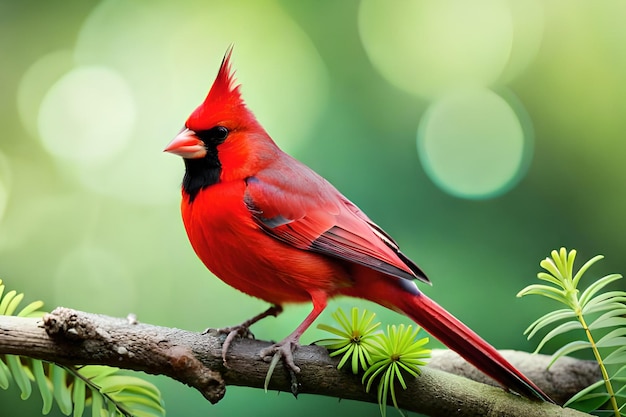 Um cardeal vermelho senta-se em um galho.