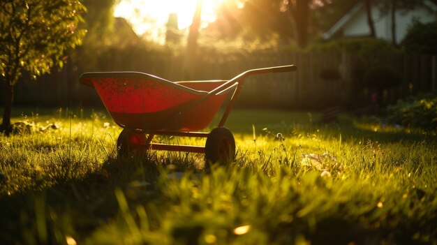 Um carrinho brilhante Uma cena vibrante de primavera no quintal