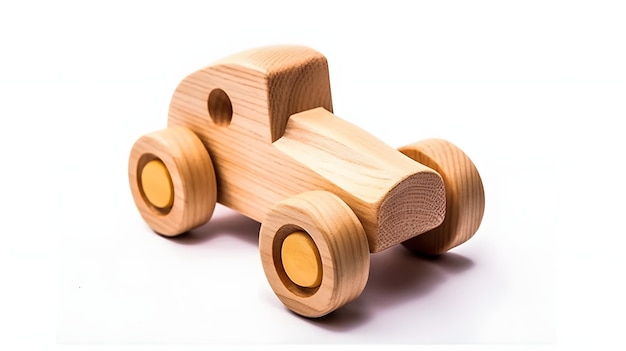 Um carrinho de brinquedo de madeira com o número 2 na frente.