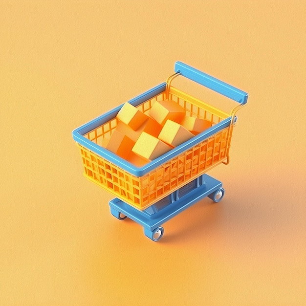 Um carrinho de compras com cubos de laranja