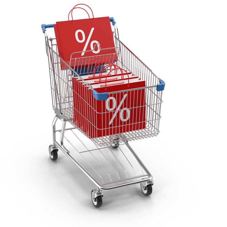Foto um carrinho de compras com um sinal vermelho que diz por cento por cento