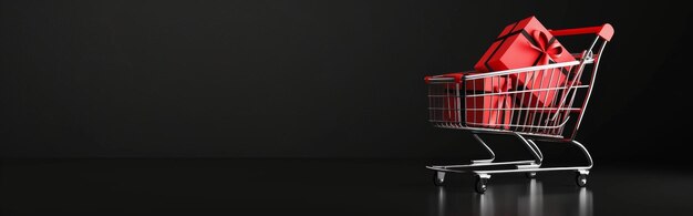 um carrinho de compras com uma flecha vermelha apontando para a esquerda