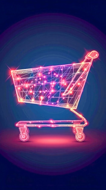 Foto um carrinho de compras está em um conceito de comércio eletrônico na tela do computador