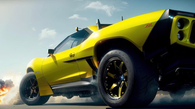 Um carro amarelo com a palavra ford ao lado