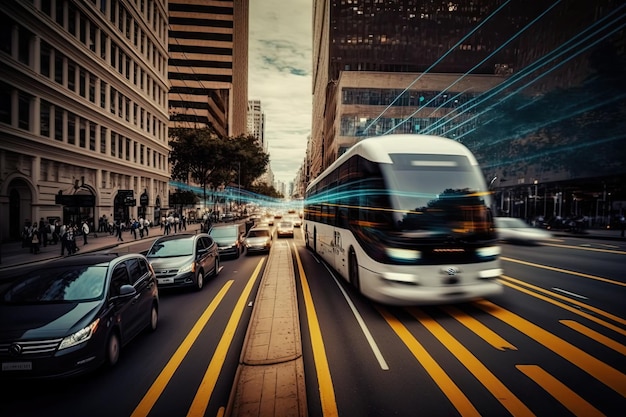 Foto um carro autônomo navegando pela cidade tecnologia iot cidade inteligente ia generativa