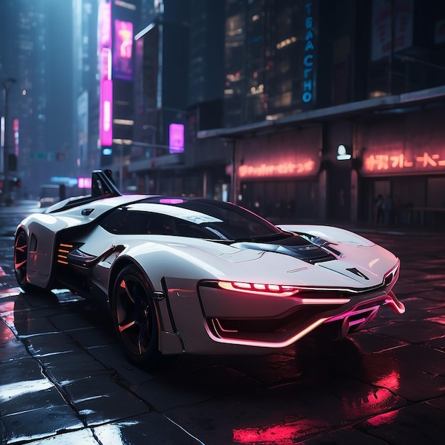 Um carro avançado em um cyberpunk