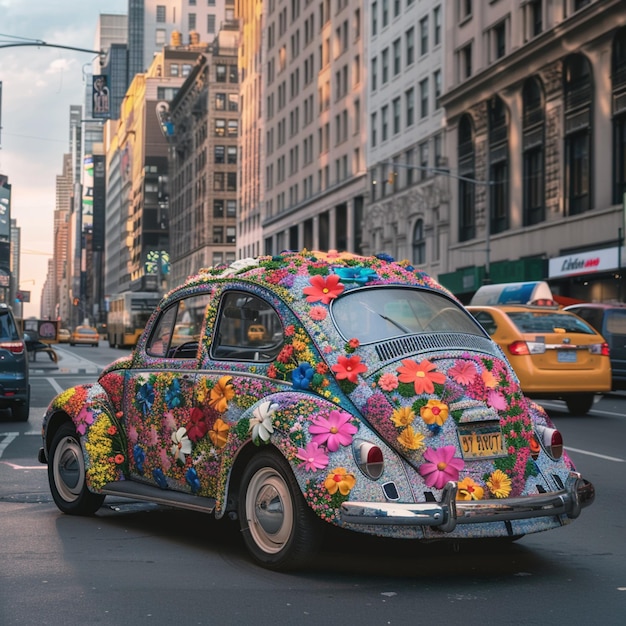 um carro coberto de flores generativo ai