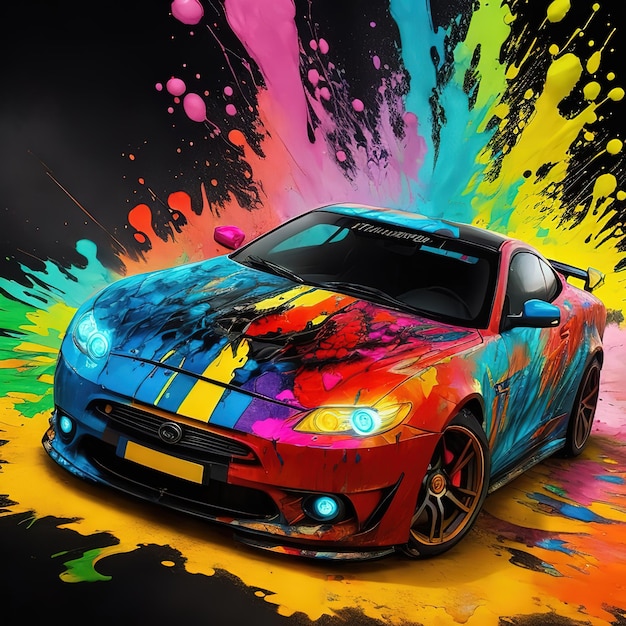 Um carro colorido com a palavra camaro na frente