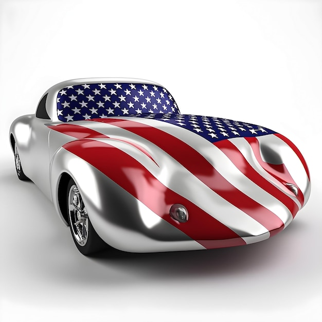 Um carro com a bandeira americana pintada no capô