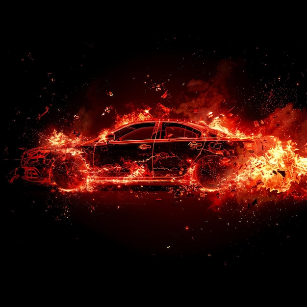 Um carro com a palavra "Toyota" está a arder.