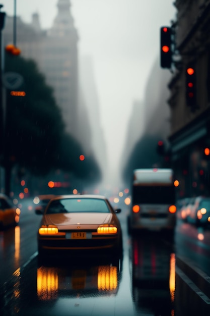 Um carro com a placa d881 na traseira está dirigindo na chuva.