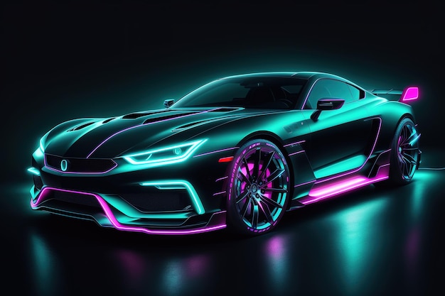 Um carro com iluminação neon