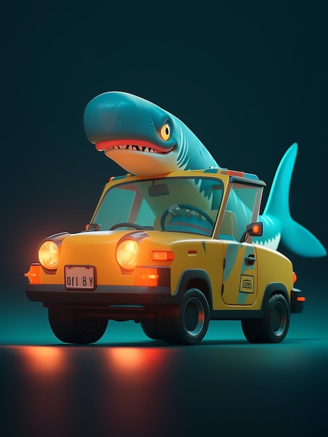 Um carro com um tubarão no capô e um carro com a placa "c-6".