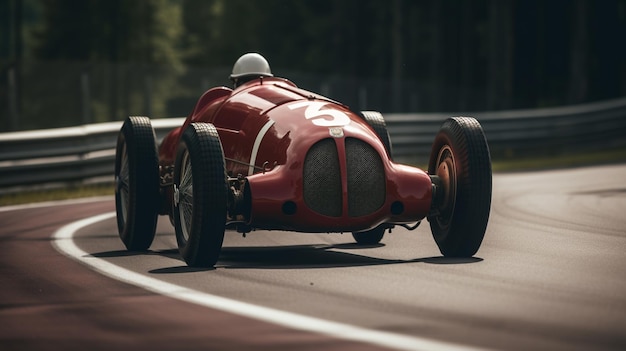 Um carro de corrida vermelho com o número 39 na lateral