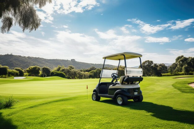 Um carro de golfe no campo de golfe