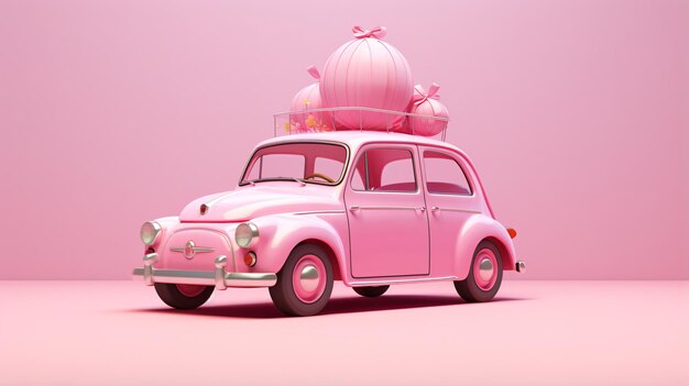 Um carro de viagem rosa e bonito.