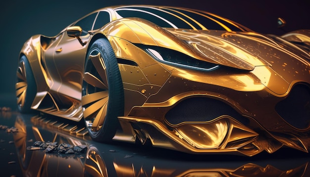 Um carro dourado com pintura dourada.