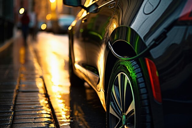 Foto um carro elétrico carregado numa estação