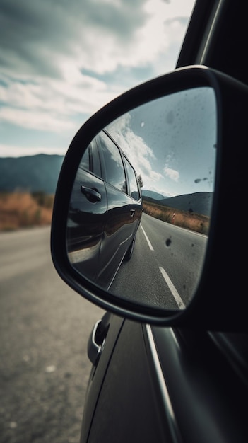 Um carro em uma estrada com a palavra dirigir ao lado