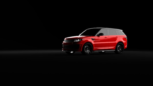 Foto um carro esporte vermelho land rover no escuro