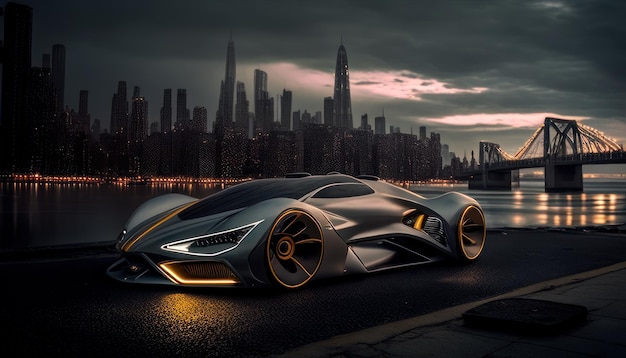 Um carro futurista com a palavra lamborghini na frente