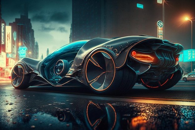 Um carro futurista com a palavra mercedes ao lado