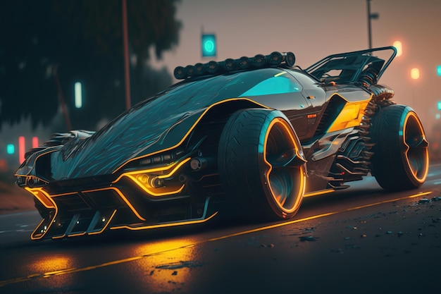 Um carro futurista com visual futurista e visual futurista