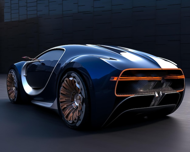 Um carro futurista é mostrado em uma sala escura um carro futurista elegante em uma sala mal iluminada