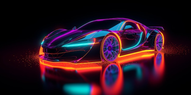 Um carro neon com luzes neon nele