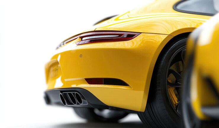 Foto um carro porsche amarelo em um fundo branco