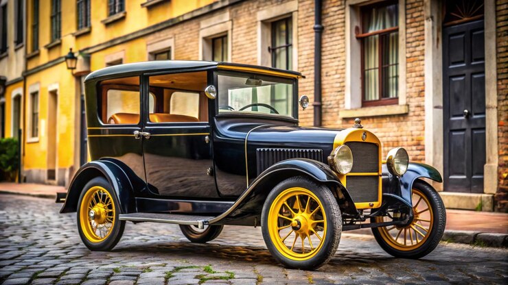 Foto um carro preto com uma placa de matrícula amarela que diz citar o número 66