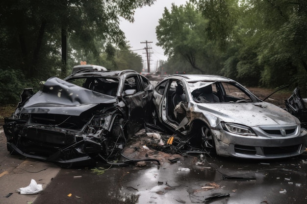 Um carro que bateu em outro carro