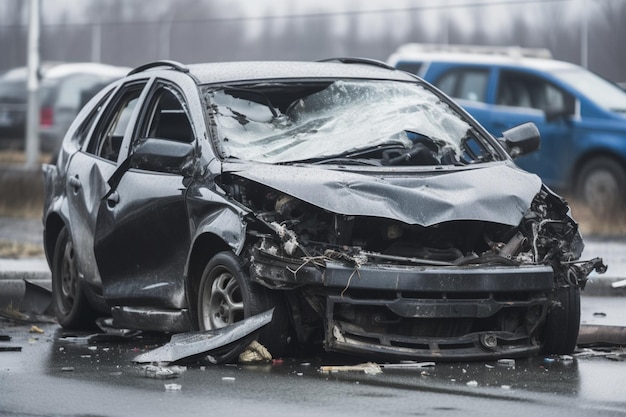 Um carro que bateu em um carro