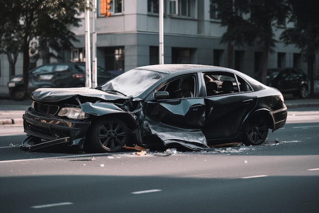 Um carro que bateu em um prédio