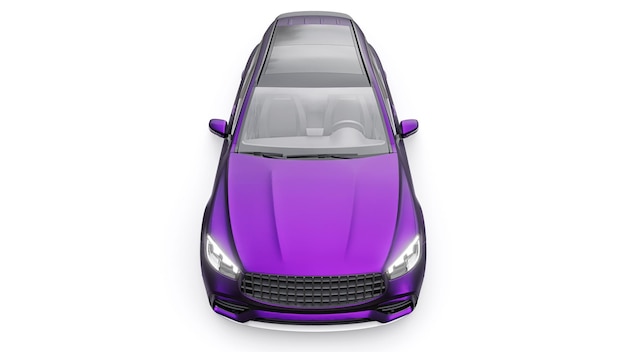 Um carro SUV esportivo ultrarrápido caro para condução emocionante na cidade na estrada e na pista de corrida modelo 3D de um carro roxo em um fundo branco isolado renderização em 3d