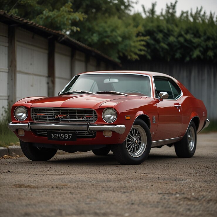 Foto um carro vermelho com a placa de matrícula n s