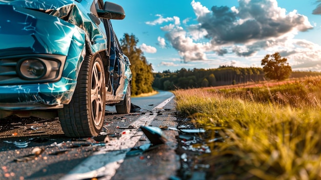 Foto um carro vermelho vintage e um carro azul clássico estão pacificamente estacionados na grama verde cercados pela beleza da natureza