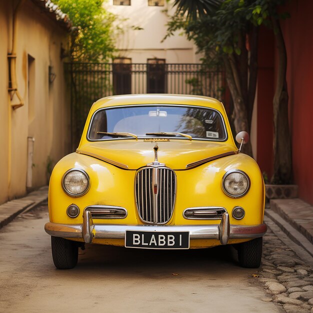 Foto um carro vintage com uma matrícula amarela que diz ba 816i