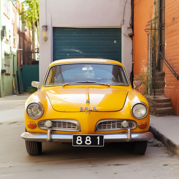 Foto um carro vintage com uma matrícula amarela que diz ba 816i