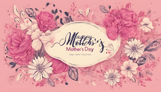 um cartão com as palavras feliz dia das mães em um fundo rosa com flores