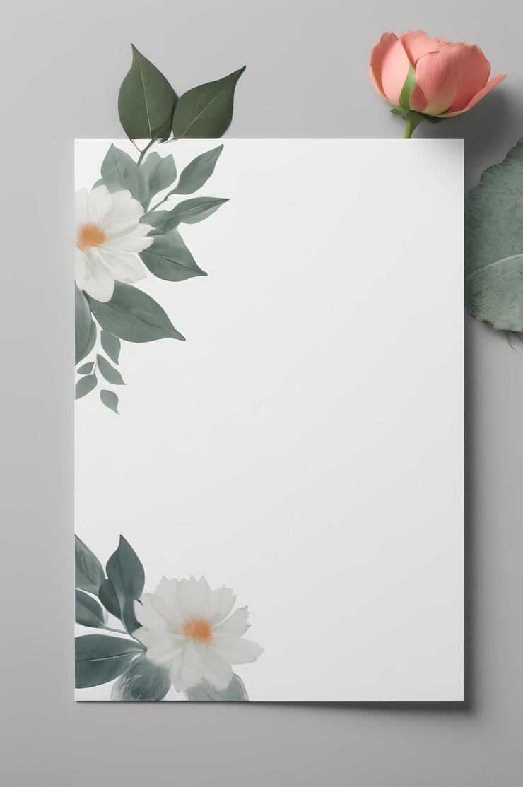 Foto um cartão com flores brancas em um fundo cinzento