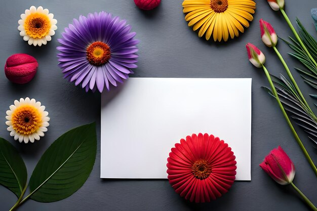 Foto um cartão com flores e um cartão que diz 