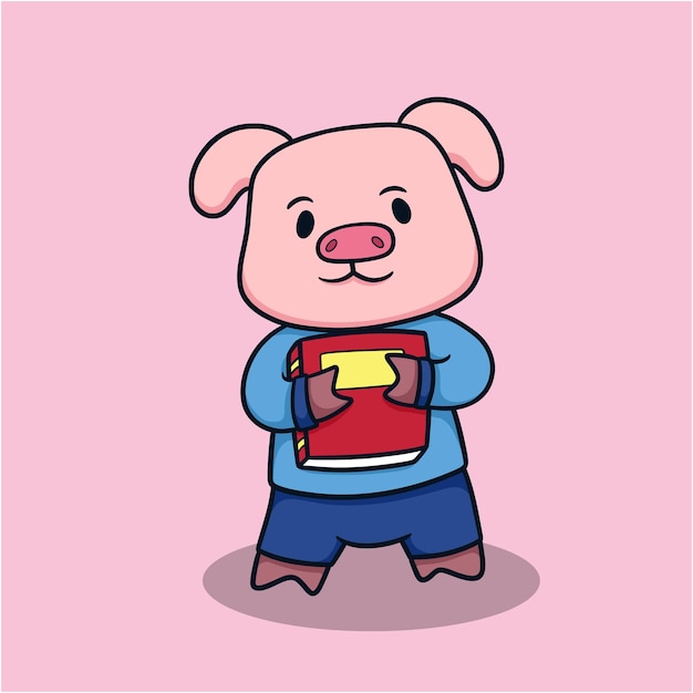 Um cartão de desenho animado bonito para segurar um porco.