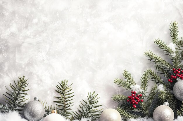 um cartão de Natal com uma árvore de Natal e decorações