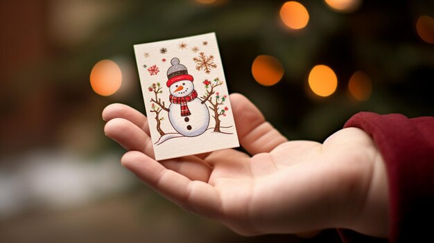 Foto um cartão de natal comovente segurado por um menino