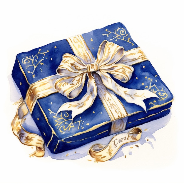 Um cartão de natal Ilustração de moda aquarela de uma linda caixa de presente coco chanel poinsétias